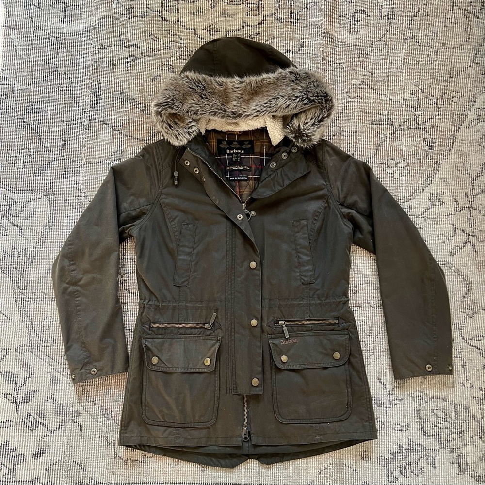 Barbour Kelsall Wax Parka in Olive - sz 6 US (10 UK)